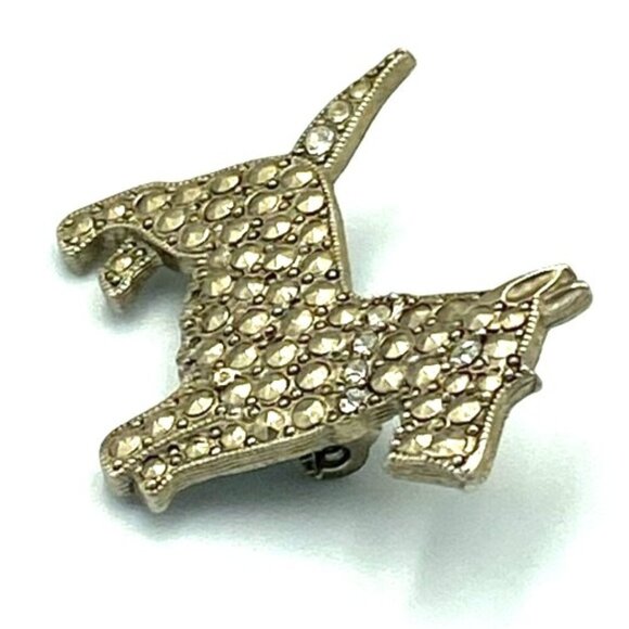 Vtg Scottie Terrier Dog Pin Brooch Silver Toned Metal Faux Marcasite Rhinestones - Picture 4 of 5